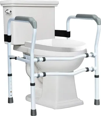 Image de Support de toilettes - Cadre de toilettes indépendant - Réglable en hauteur - Montage sans perçage - Accoudoirs antidérapants - Acier inoxydable - Gris clair