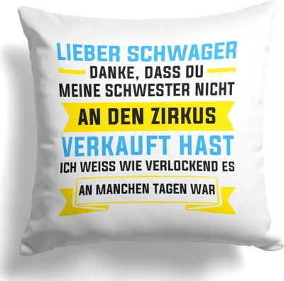 Produktbild von 22Feels Schwager Geschenk Hochzeit Männer Kissen -Meine Schwester- Geburtstag Herrentag Deko Weihnachten Dekoration Spruch Wohnaccessoire Wohnzimmer Schlafzimmer Couch