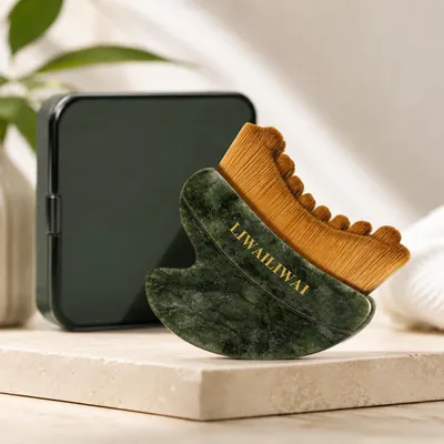 Obrázok produktu pre Tvárový kefa na lymfodrenáž, Jade Gua Sha rukoväť, na masáž tváre