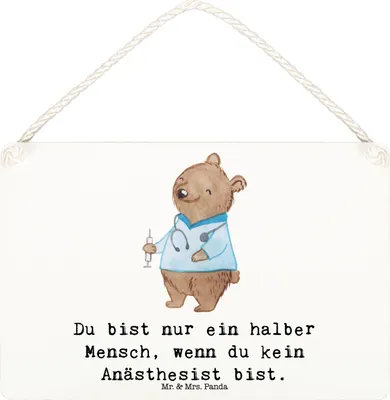 Produktbild von Mr. & Mrs. Panda Schild Anästhesist Herz DIN A6 - Weiß - Geschenk, wandtafel, Lustig, holzbild, Türschild, Spruch, Krankenhaus, Dekoschild, Anästhesie, Wandbild Holz