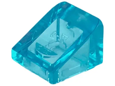 A single, translucent blue Lego brick is shown against a white background.