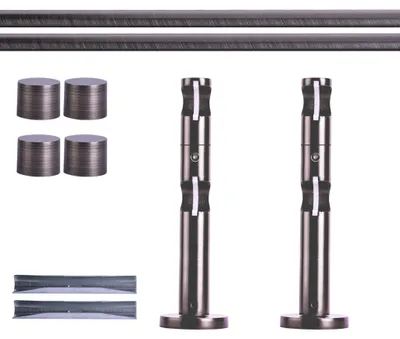 Produktbild von Gardinenstange Set, 2-läufig, ⌀ 19 mm, 160 cm, anthrazit + Wand, Kappe Komplettset mit Halterungen & Endstücke, Vorhangstange in Silber, Rot-Bronze & Anthrazit, 120–400cm, Eisen, Aluminum Victoria M.
