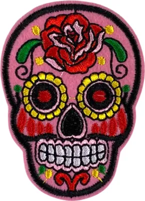 Produktbild von Totenkopf Sugarskull Totenkopf-Emblem-Aufnäher zum Aufbügeln, Rosa