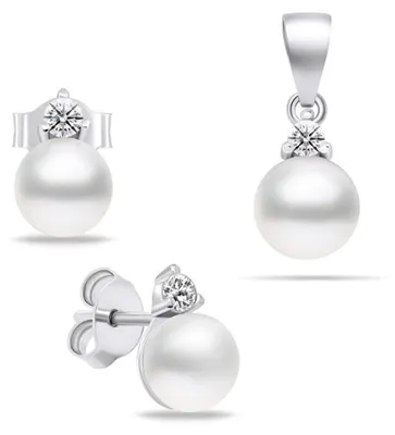 Obrázok produktu pre Elegantná strieborná súprava šperkov s perlami SET227W (náušnice, prívesok)