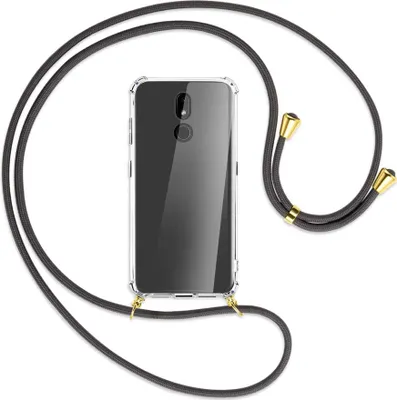 Produktbild von Handykette Backcover-Schutzhülle mit Band (Metall goldfarben) für Nokia 3.2 32GB - dunkelgrau