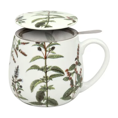 Produktbild von Könitz My Favourite Tea Pfefferminze Becher, Tasse, Teetasse, mit Sieb und Deckel, Bone China, 420 ml, 11 5 343 2133