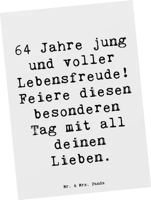 Produktbild von Mr. & Mrs. Panda Postkarte Spruch 64. Geburtstag Freude - Weiß - Geschenk, 64 Jahre jung, Grußkarte, glücklicher Tag, feiere mit Lieben, Postkarten, Geburtstagsgeschenk