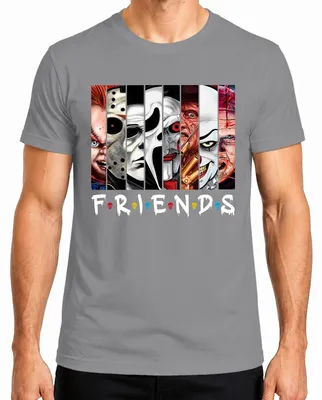 Zdjęcie produktu dla FRIENDS Horror Icons Jason Michael Pennywise Freddy Chucky Kultowa koszulka męska, szary, XXL