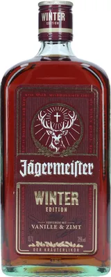 A bottle of Jägermeister Winter Edition.