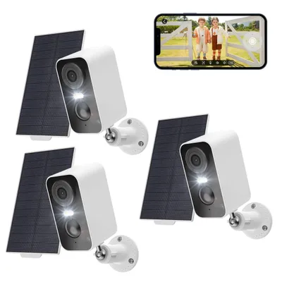 Image de 3X Caméra de surveillance extérieure Batterie solaire - Caméra de surveillance 2K Caméra extérieure WLAN sans fil Batterie avec panneau solaire