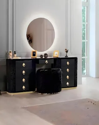 Produktbild von Schlafzimmer Set Luxusbett +2x Nachttische Schminktisch Rundbett 5-tlg.