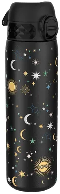 Imagen del producto de ion8, botella de acero inoxidable ligera, 600 ml, no aislada. A prueba de fugas, apertura con una mano, cierre seguro, apta para lavavajillas, tapa abatible, asa para transportar, fácil de limpiar, color celeste