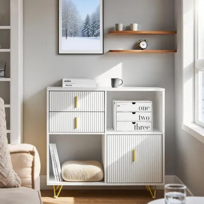 Image de Armoire de rangement pour bureau - Meuble de bureau avec tiroirs - Rangement pour bureau - 3 tiroirs, 2 compartiments ouverts