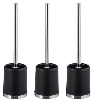 Produktbild von Relaxdays Klobürste mit Halter, 3er Set, abnehmbarer Bürstenkopf, Ø 7 cm, mit Klobürstenhalter, Toilettenbürste, schwarz