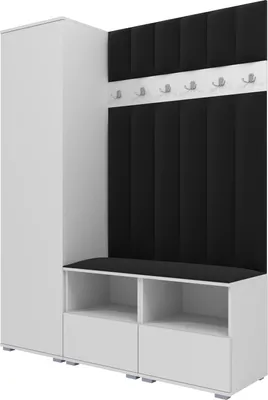 Produktbild von Garderoben-Set Nela II LUX, gepolsterte Garderobe 150 cm mit Doppel-Sitzbank, Wandpaneelen und Stauraum (Farbe: Weiß + Trinity 16)