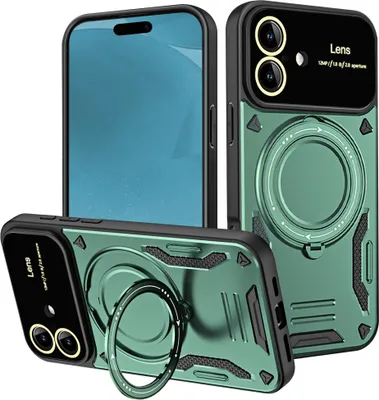 Produktbild von Rüstung Handyhülle für iPhone 17 Dual-Layer Magnetisches Ringhalter Ständer Magsafe Hülle Grün