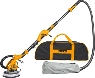 Immagine prodotto di Levigatrice elettrica per lavorazione pareti e soffitti 1050 W con manico telescopico pieghevole allungabile, luce LED, velocità variabile, dischi abrasivi 225 mm, Ingco