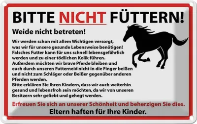 Produktbild von vianmo Blechschild 20x30 cm Bitte nicht füttern Pferde Warnschild Hinweisschild Sicherheit Vorsicht