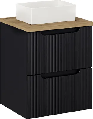 Produktbild von Waschtisch 50cm, in schwarz mit Eiche, gerillte Front, NEWPORT-56-BLACK