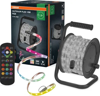 Obrázok produktu pre OSRAM Outdoor Flex RGB LED pás 10M IP65, vrátane diaľkového ovládania, s možnosťou predĺženia až na 50 m, s navíjacím bubnom, pripojovacím káblom, príslušenstvom