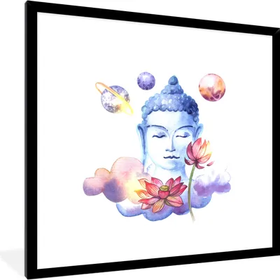 Produktbild von MuchoWow® MuchoWow® Gerahmtes Poster Buddha - Kopf - Blumen 40x40 cm - Poster mit zchwarzem Bilderrahmen - Mit Rahmen - Wanddekoration Schlafzimmer