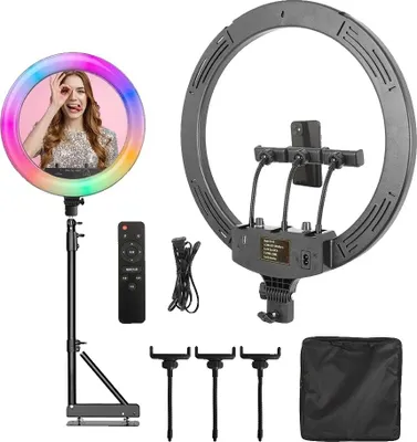 Produktbild von Ringlicht, dimmbare Helligkeit, 360-Grad-Drehung, 135cm Stand