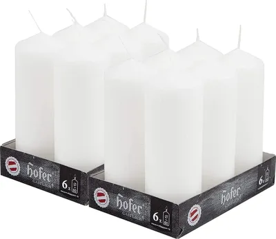 Obrázek produktu pro Hofer Sloupové svíčky Sloupové svíčky, sada 12 ks, dlouhá doba hoření cca 54 hodin, průměr 6 cm, výška 16,5 cm, bílá