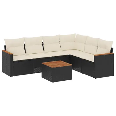 Produktbild von 7-tlg. Garten-Sofagarnitur mit Kissen Schwarz Poly Rattan