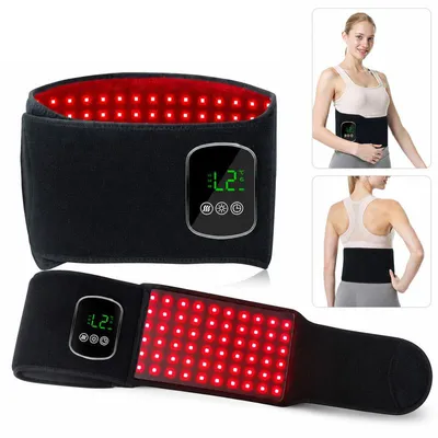 Produktbild von Rotlichtgürtel kabellos, LED Rotlichttherapie mit 660 nm und 850 nm Infrarotlicht, 5000 mAh Akku, 5 Stufen, 3 Vibrationsmodi, 10–30 Min Timer