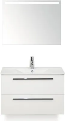 Obrázek produktu pro Koupelnový nábytkový set Seville 80 cm s keramickým umyvadlem Model 1 a zrcadlem s LED osvětlením bílá vysoce lesklá