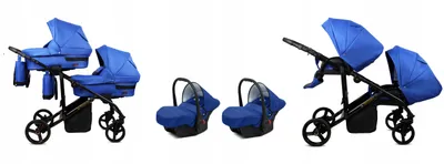 Produktbild von BabyLux® DUO | 3in1 Kinderwagen Set | Sapphire | Geschwisterwagen Zwillingskinderwagen | Kinderwagenset | Buggy + Babywanne + Autositz / Auto-Babyschale