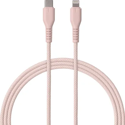 Produktbild von QUALO Nylon USB-C auf Lightning Kabel – 1,5 m, 2,4 A, Rosa QKN-CL-16 Schnellladekabel 12W