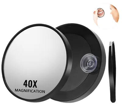 Imagen del producto de Espejo de aumento de 40x con ventosa, compacto, ideal para correcciones precisas de ojos y cejas