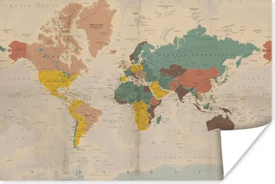 Produktbild von MuchoWow® Poster Weltkarte - Vintage - Atlas - Kind - Kind - Mädchen 120x80 cm - Bilder