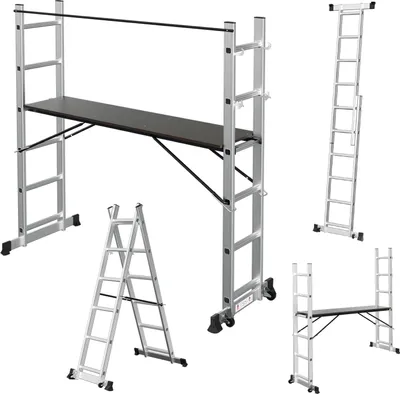 Produktbild von Peviasot Arbeitsgerüst 4-in-1 Mehrzweckleiter Aluminium 2x6 Stufen mit Plattform bis 150 kg 276 cm Silber