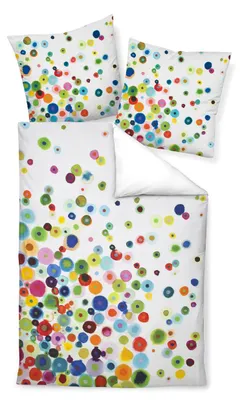 Produktbild von Janine Mako Satin Bettwäsche - bunte Punkte 155 x 220 cm bunte Punkte auf weißem Hintergrund