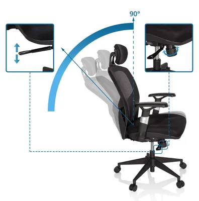 Produktbild von hjh OFFICE High End Bürostuhl VENUS BASE Ergonomischer Schreibtischstuhl mit Armlehnen Stoff / Netzstoff Schwarz Drehstuhl für Büro, Zuhause