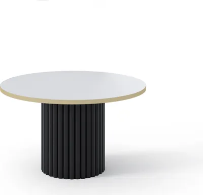 Produktbild von BETTSO VIRELO GOLD Tisch mit weißer Platte und goldener Umrandung auf schwarzem Glamour-Fuß
