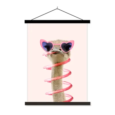 Produktbild von MuchoWow® Textilposter Strauß - Sonnenbrille - Rosa - Tiere 90x120 cm mit schwarzem Rahmen - Dekoration