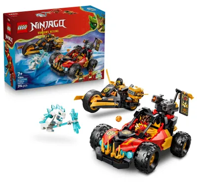 Produktbild von LEGO NINJAGO Kais und Coles Kombi-Flitzer - Ninja Spielzeug mit Auto, Motorrad, 3 Minifiguren inkl. Kai & Cole mit Katanas - Geschenkidee für Jungen ab 7 Jahren und Dragons Rising Fans - 71864