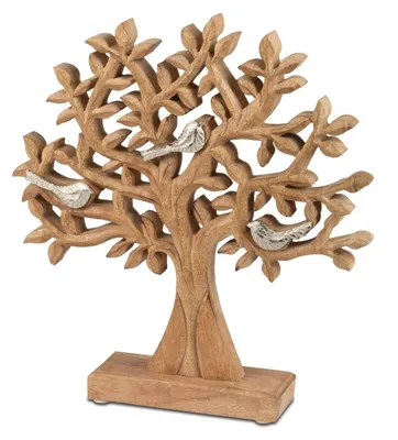 Produktbild von Dekoobjekt Lebensbaum mit Vögelchen H. 33cm aus Alu + Mango Holz Formano