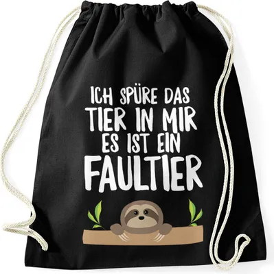 Produktbild von Turnbeutel mit Faultier Ich spüre das Tier in mir, es ist ein Faultier Moonworks® schwarz unisize