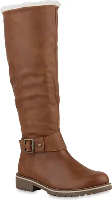 Produktbild von Mytrendshoe Warm Gefütterte Damen Stiefel Biker Boots Winter Bikerstiefel 813736, Farbe: Hellbraun, Größe: 41