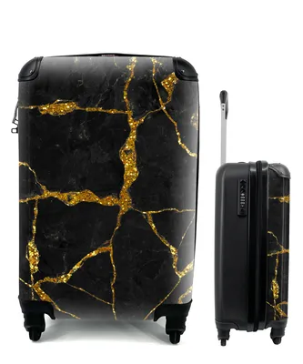 Produktbild von MuchoWow® Koffer Handgepäck Trolley Rollkoffer Kleine Reisekoffer mit 4 Rollen - Marmor - Gold - Schwarz - Marmoroptik - Glitter - Cabin Size < 55x40x23 cm & 55x40x20 cm - Fotokoffer - Kabinenkoffer - Boardgepäck - Reise-Box - Reisekoffer - Reisegepäck - Koffer mit Bild - Trolley für Kinder