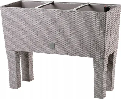 Produktbild von KADAX květináč na nožičkách "Trikala", z plastu, truhlík na květiny s motivem ratanu, truhlík na květiny, 60 cm, béžový