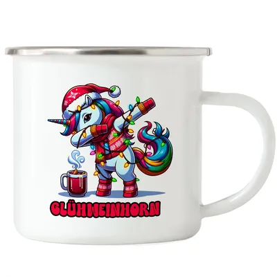 Produktbild von Glühweinhorn Emaille Tasse Xmas Einhorn mit Glühwein Witzig Weihnachten