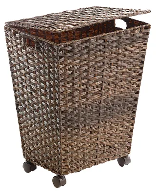 Produktbild von Kôš na bielizeň Kobolo 45Lx36Wx57H cm s kolieskami z hnedého polyratanu - kôš na bielizeň zberný kôš na bielizeň s vekom koše na bielizeň box na triedenie bielizne