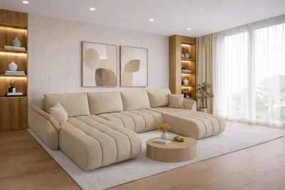 Produktbild von Kaiser Möbel Ecksofa mit schlaffunktion und bettkasten TOKYO U PREMIUM, stoff MONOLITH, Ecru