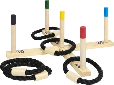 Image de UISEBRT Jeu de lancer d'anneaux Jeu de lancer d'anneaux avec 5 pcs anneaux en corde en bois 5 pcs anneaux colorés Lancer d'anneaux Extérieur Intérieur 50x50cm