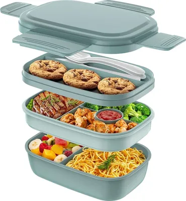 Produktbild von Welikera Lunchbox, 1900ML Lunchbox für Erwachsene, Brotdose Kinder mit Fächern, Auslaufsicher Bento Box Jausenbox für Picknick Arbeit Reisen, Blau